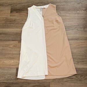 Elegant Asymmetrical Sleeveless Dress in White and Tan